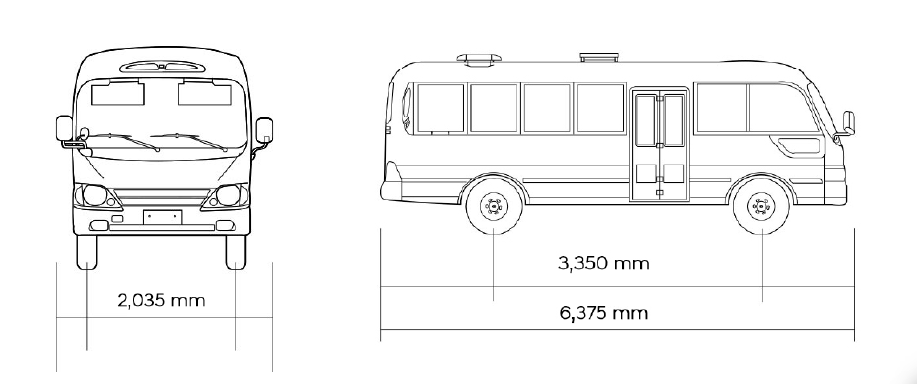 Diagrama de dimensiones Hyundai County 24 + 1 reclinable