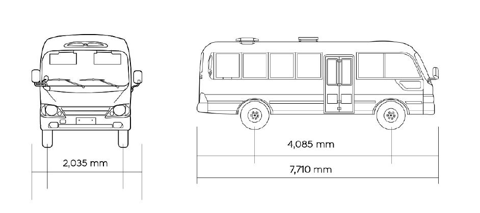 Diagrama de dimensiones Hyundai County 24 + 1 reclinable