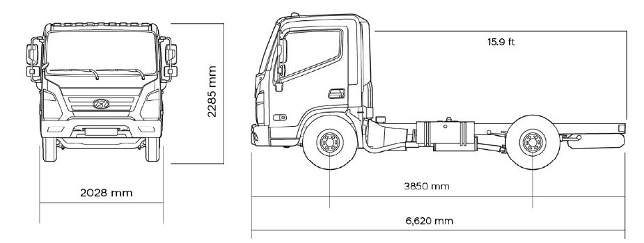 Diagrama de dimensiones Hyundai County 24 + 1 reclinable