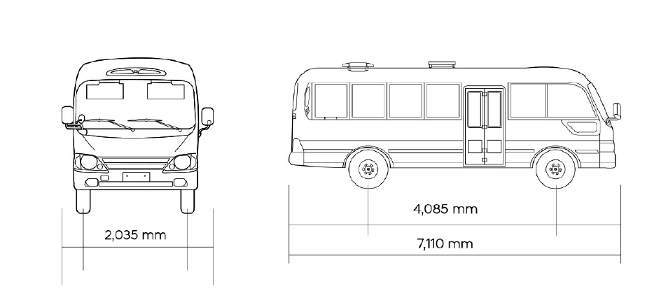 Diagrama de dimensiones Hyundai County 24 + 1 reclinable